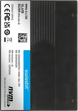 Swissbit Enterprise PCIe SSD U.2, D2200, 15380 GB, 3D TLC Flash